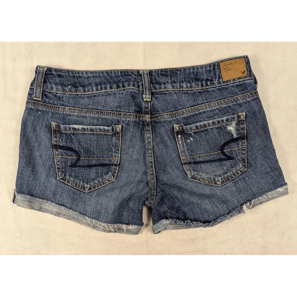 American Eagle Dark Blue Womens Distressed‎ Micro Jean Shorts Size 4